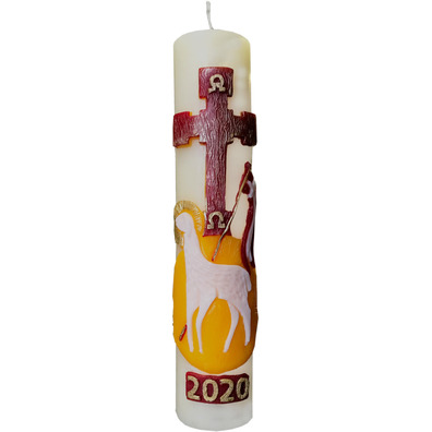 Altar candles decorated to match Paschal Candles