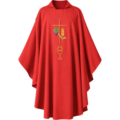 Chasuble embroidered with cross, chalice and spike red
