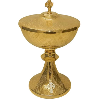 Golden metal ciborium with silver Cross