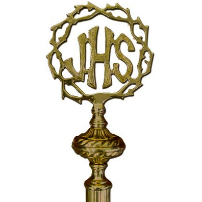 Script banner holder decorated with JHS