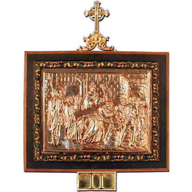 Way of the Cross in bronze with wooden frame