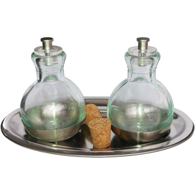 Glass and stainless steel cruets