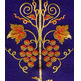 Chasuble in damask fabric with purple embroidered central stolon