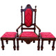 Chestnut chair set with damask upholstery