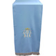 Light blue lectern cloth with Marian insignia