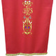 Lectern cloth with JHS and other red liturgical embroideries