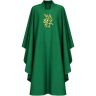 Casulla de poliéster con Alfa y Omega bordado verde 